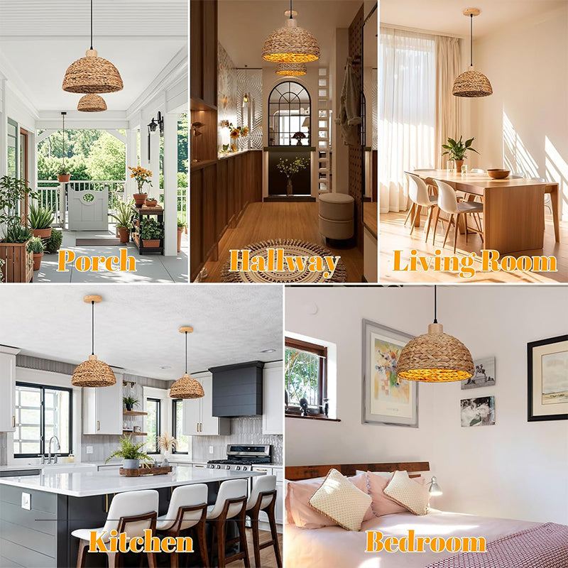 Hand Woven Rattan Pendant Light Adjustable Hemp Hanging Pendant Light Chinese Style Bamboo Home Decor Lighting