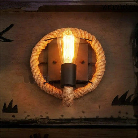 Hemp Rope Loft Style Wall Lamp Vintage Iron Industrial Bedside Light Retro Fixtures For Home Lightings Bar Cafe Living Room E27