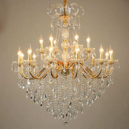 Living Room Chandelier Golden Wrought Iron Crystal Lamp Restaurant Atmosphere Hotel Hall Lamp Candle Lamp