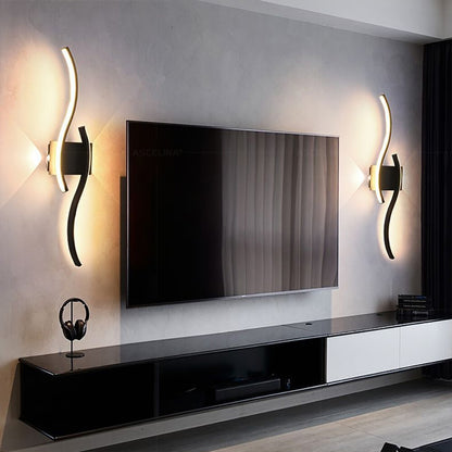 Modern LED Strip Wall Lamp Double Curve Remote Control Light Bedside Decor Black Gold Wall Sconces Living Room Bedroom