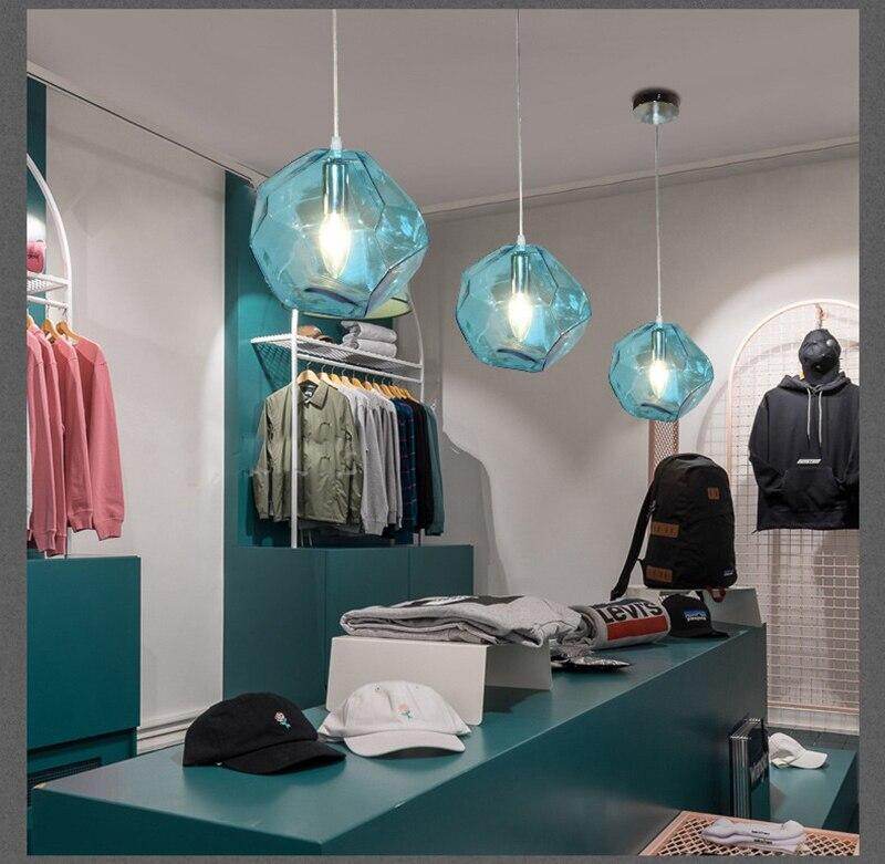 Modern Scandinavian Ice Crystal Glass Pendant Lights Creative Restaurant Hanging Lights Colored Stone Single Head Luminarias