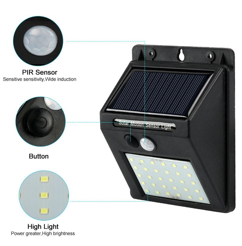 Solar Light 20 30 48 60 96 LED Waterproof PIR Motion Sensor Security Solar Lamp Outdoor Emergency Wall Light