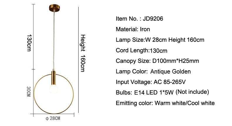Modern Pendant Light Single Ring Hanging Lamp Arts Decoration Lighting