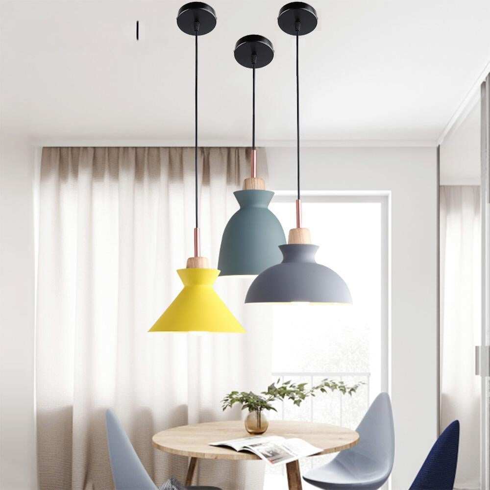 Pendant Lights Nordic Personality Art Creative Macaron Restaurant Living Room Bedroom Office Solid Wood Aluminum Pendant Lamp