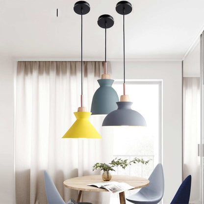 Pendant Lights Nordic Personality Art Creative Macaron Restaurant Living Room Bedroom Office Solid Wood Aluminum Pendant Lamp