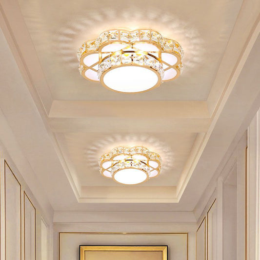 Modern Led Crystal Ceiling Lamp Flower Gold Kitchen Ceiling Lights Aisle Corridor Stairs Plafonnier