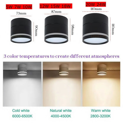 Rotating LED Full Spectrum Surface Mounted Dimmable Downlight  Anti Glare Ceiling Lamp 5W7W10W15W20W Spotlight Indoor