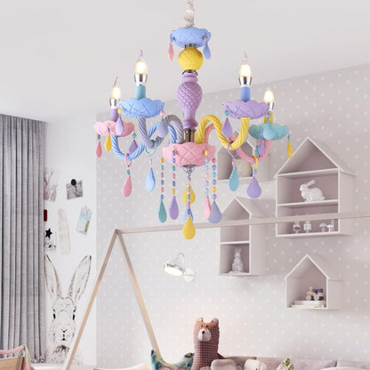 Colorful Crystal Chandelier Macaron Color Droplight Children Bedroom Lamp Creative Fantasy Luminaire Stained Glass Lustre