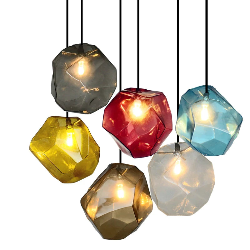 Simple Stone glass pendant light colorful indoor G4 LED lamp The restaurant dining room bar cafe shop lighting Fixture