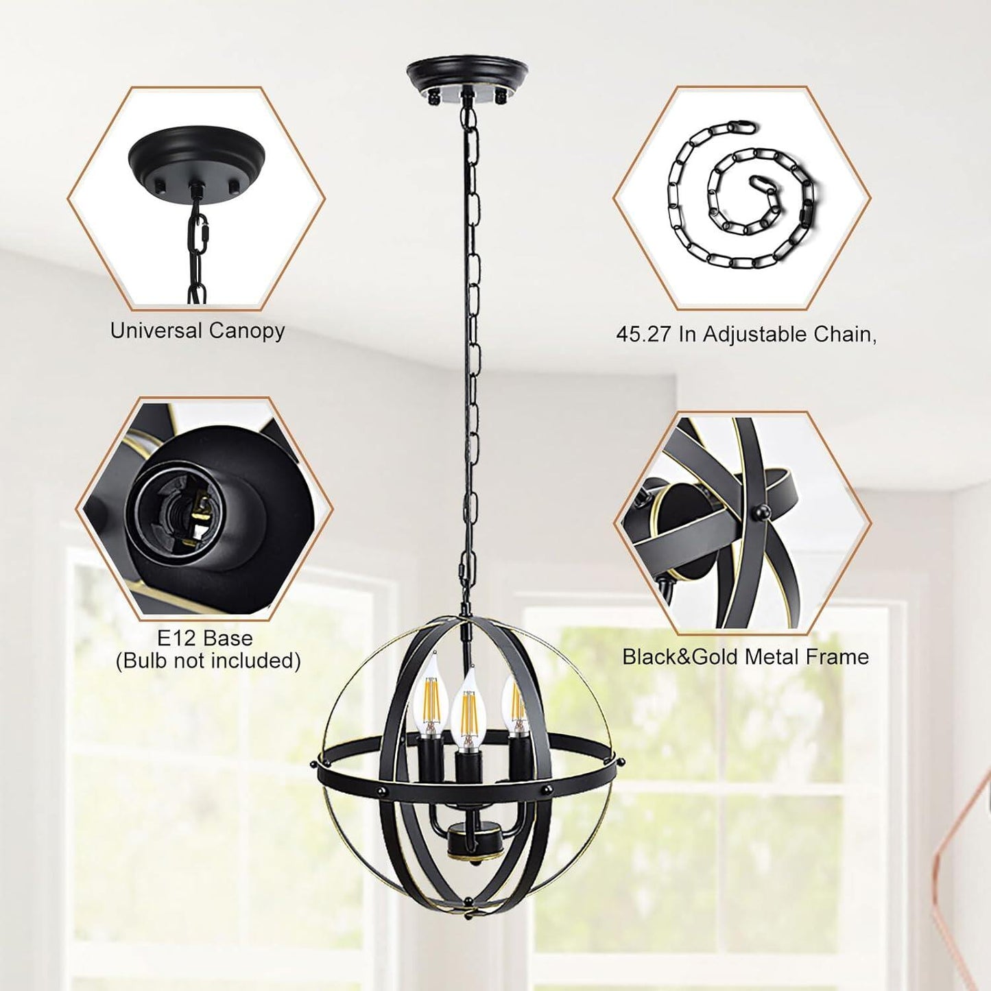 Globe Chandelier Farmhouse Hanging Lighting Ceiling Light Fixture