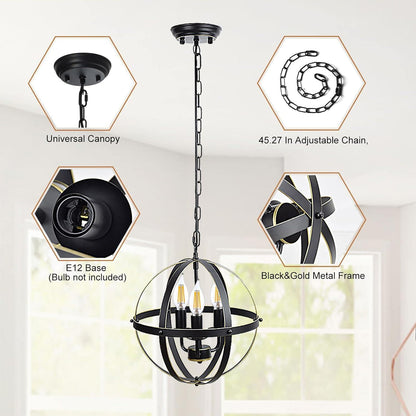 Globe Chandelier Farmhouse Hanging Lighting Ceiling Light Fixture