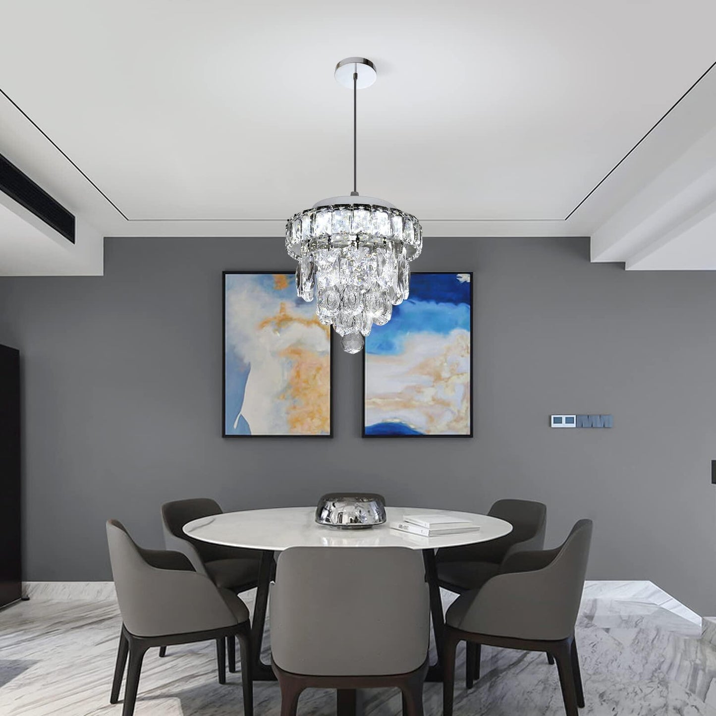 Mini Crystal Chandelier,Chrome Ceiling Pendant Light Fixtures,LED Crystal Flush Mount Ceiling Light Dimmable for Room Hallway