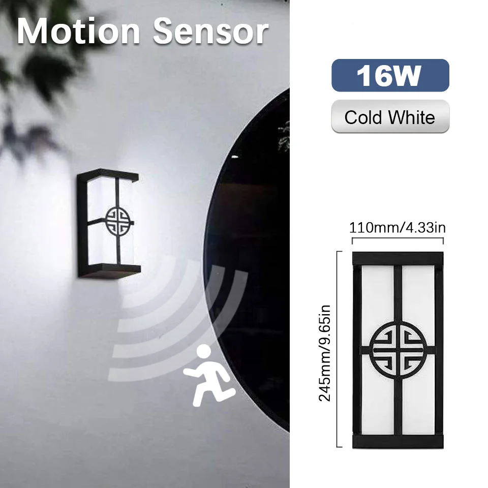 Motion Sensor LED Wall Light 16W Indoor&Outdoor Waterproof IP66 Porch Wall Lamp Sconce Decoration Lighting