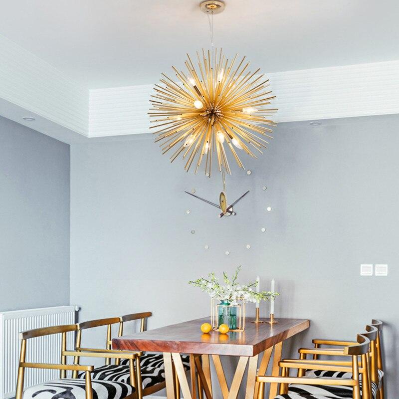 Golden Dandelion Metal Designer Pendant Light Stainless Steel Bayonet Geometric Ball Pendant Lamp Hanging Lamps