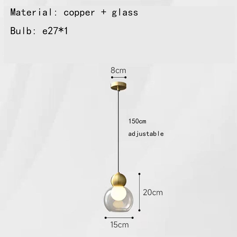 Modern Gray Clear Glass Pendant Lights Brass Bedroom Bedside Dining Room Hanging Lamp E27 Bulb Wire Adjustable