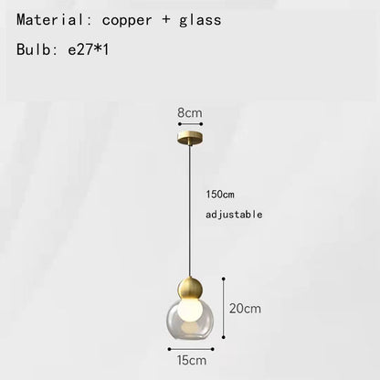 Modern Gray Clear Glass Pendant Lights Brass Bedroom Bedside Dining Room Hanging Lamp E27 Bulb Wire Adjustable