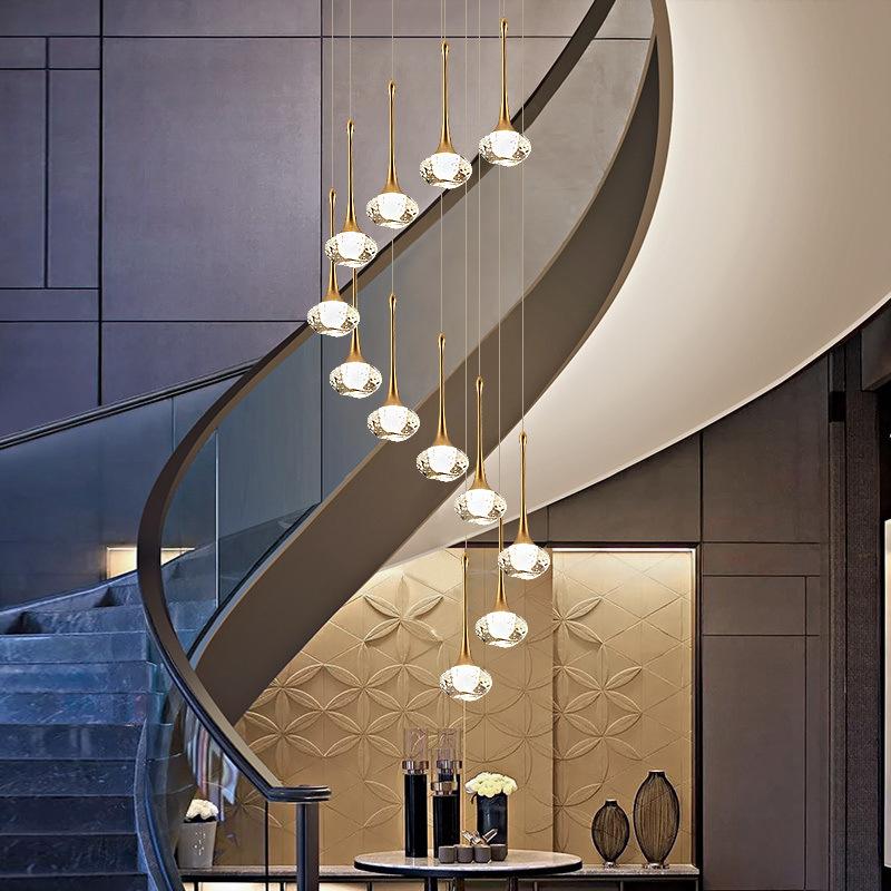 Light Luxury Duplex Villa Crystal Ball Long-line Chandeliers