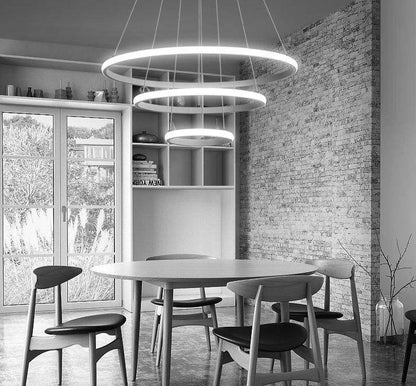 Modern LED Pendant Lights Hang Lamp Living Room Foyer White Coffee Black External Illumination Ring Lighting Luminaria Abajur De