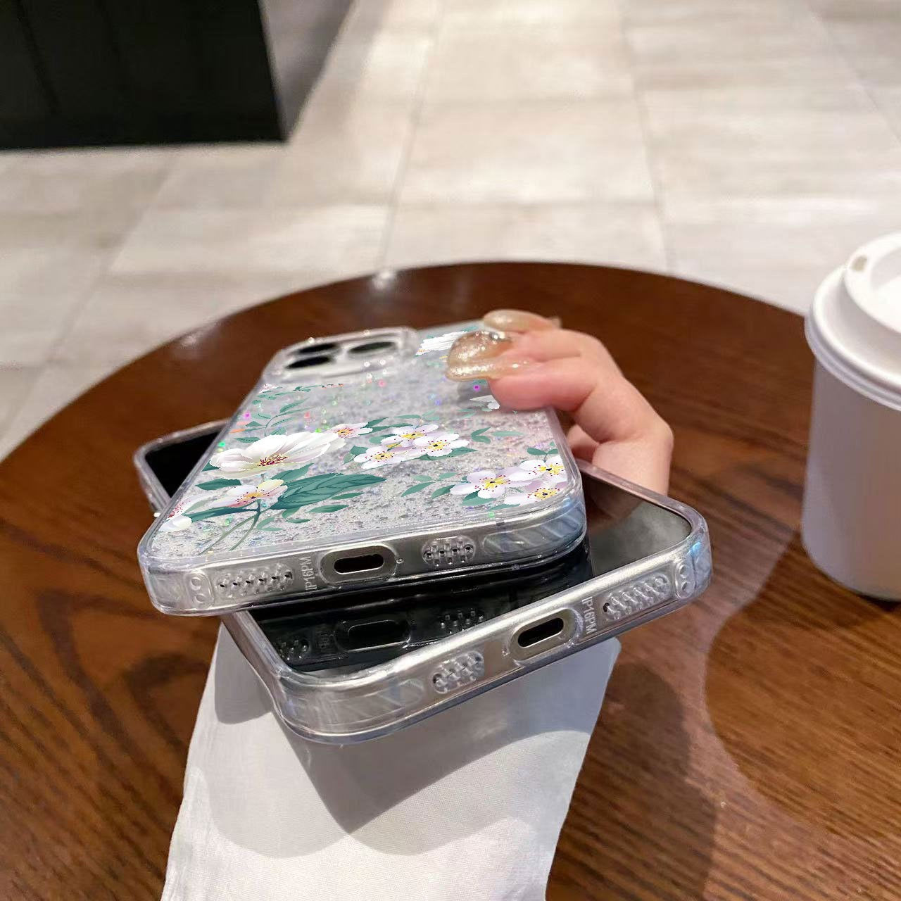 Cartoon Rose Phone Case with Glitter for IPhone 16 15 14 13 12 11 Pro Max Plus 16E X XR XS Max Hard Shockproof Bumper Back Cover