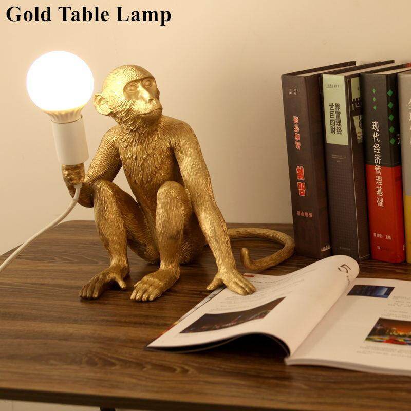 Modern Golden White Resin Monkey Pendant Lamp Suspension luminaire Loft Hemp Rope Pendant Light for Home Lighting