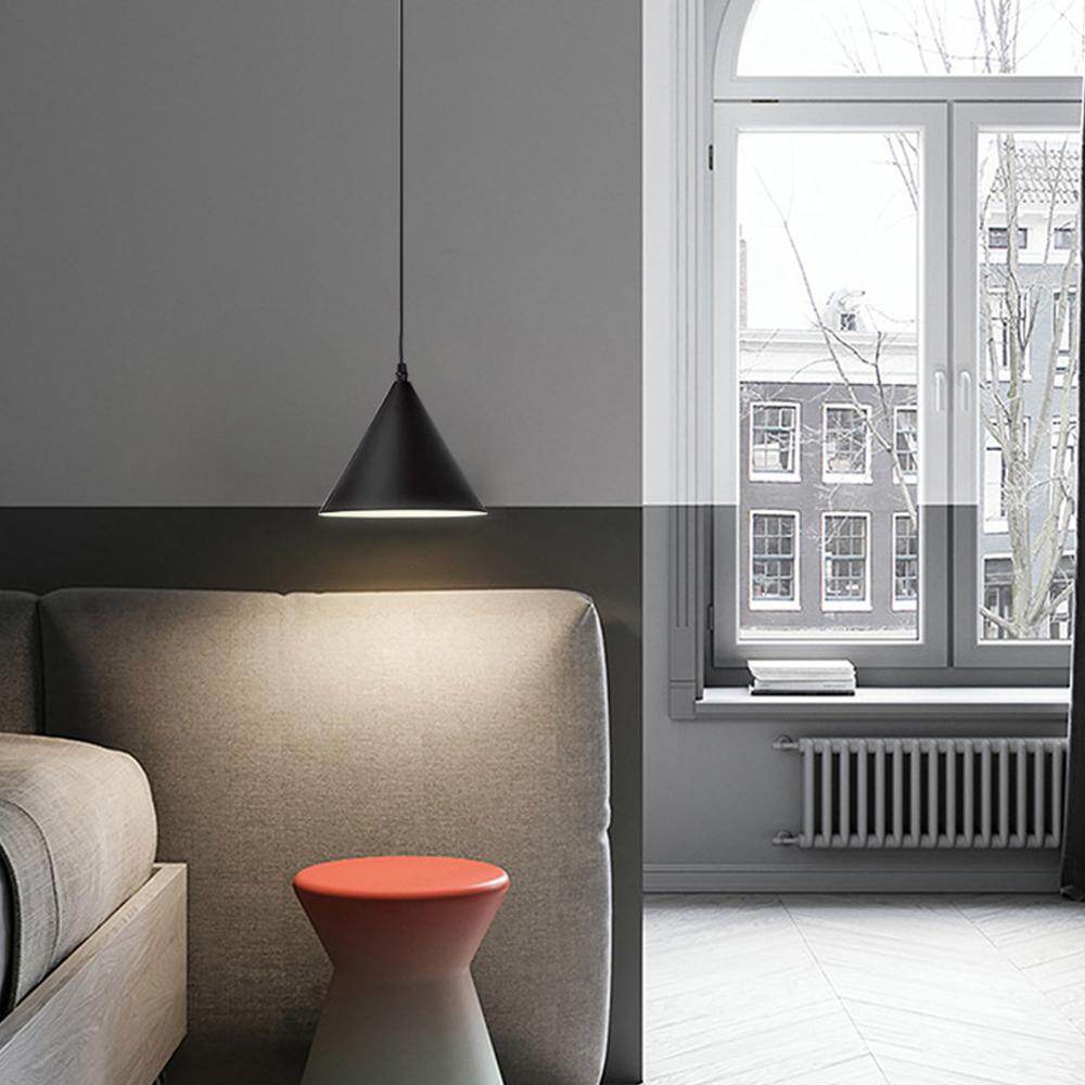 Modern Pendant Lamp Light Black Metal Long Wire Simple Shape Kitchen Bar Hanging Lamp Bedside Suspension Lighting Creative Lamp