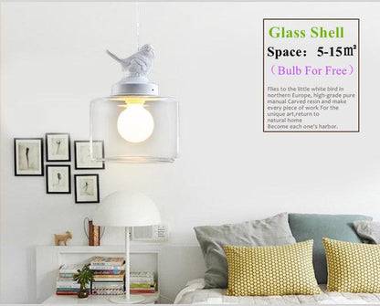 Lanterns Restaurant Droplight Nordic Bird Droplight Creative Personality Retro Chandeliers Modern Glass Pendant Lamp With Bulb