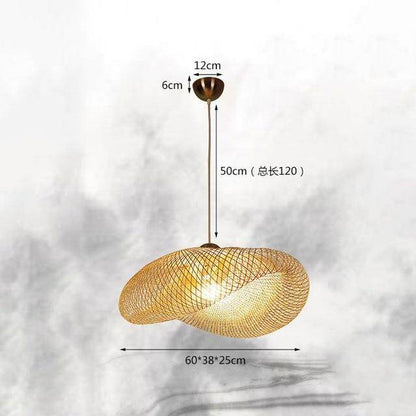 Bamboo LED E27 Wicker Rattan Wave Shade Pendant Light Vintage Japanese Lamp Suspension Home Indoor Dining Table Room Lighting