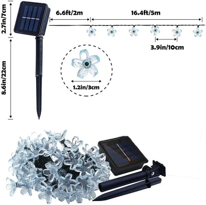Solar Cherry Garden Blossom Flower Lights Garlands String Lights Solar Outdoor Waterproof Lawn