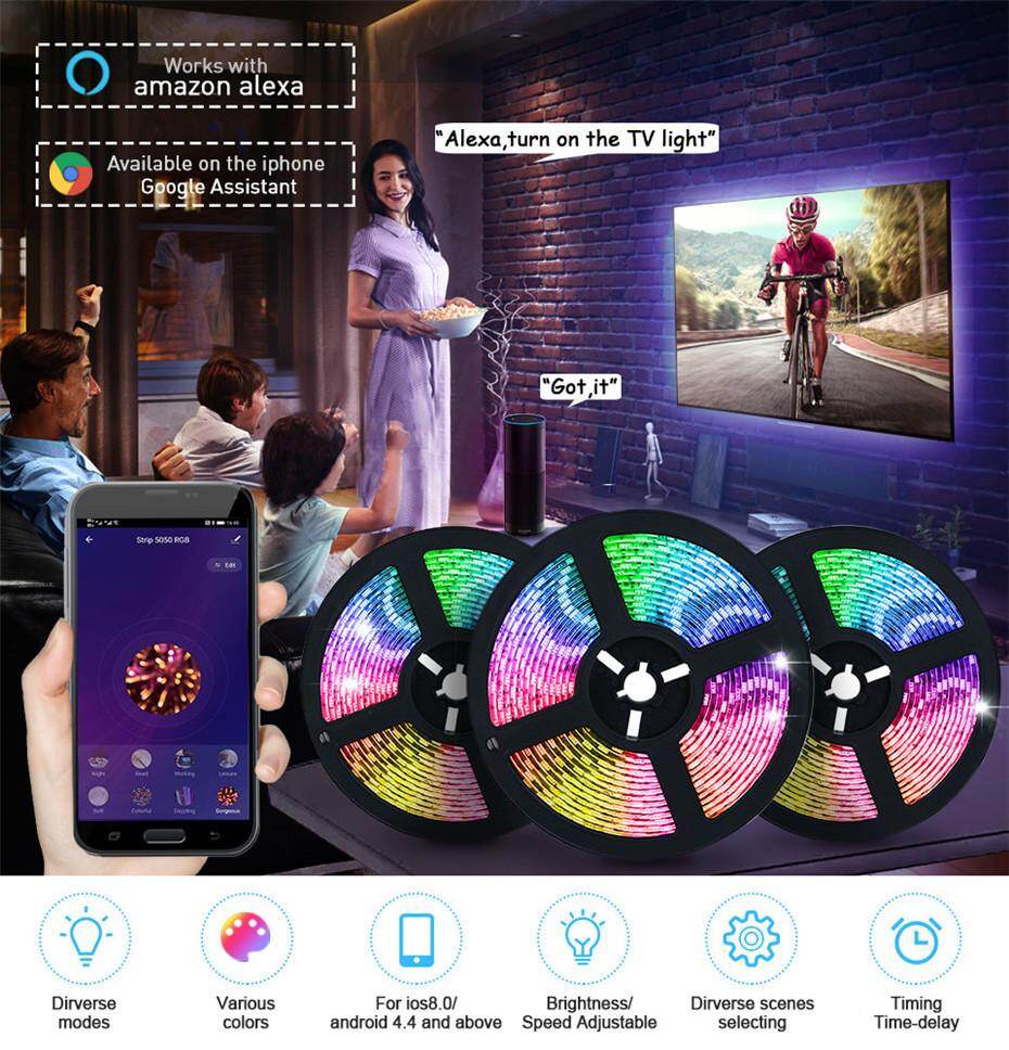 Smart WIFI LED Strip Light Work with Alexa Google Assistant Voice Control RGB LED Lights Strip 5050 60LEDs/m Color Changing