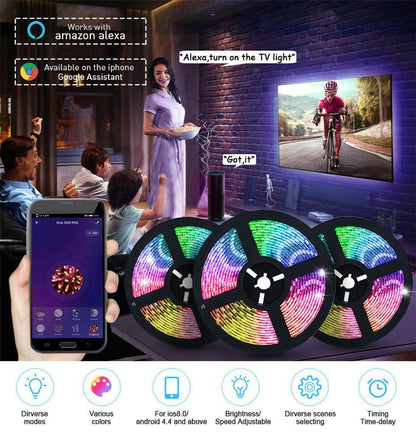 Smart WIFI LED Strip Light Work with Alexa Google Assistant Voice Control RGB LED Lights Strip 5050 60LEDs/m Color Changing