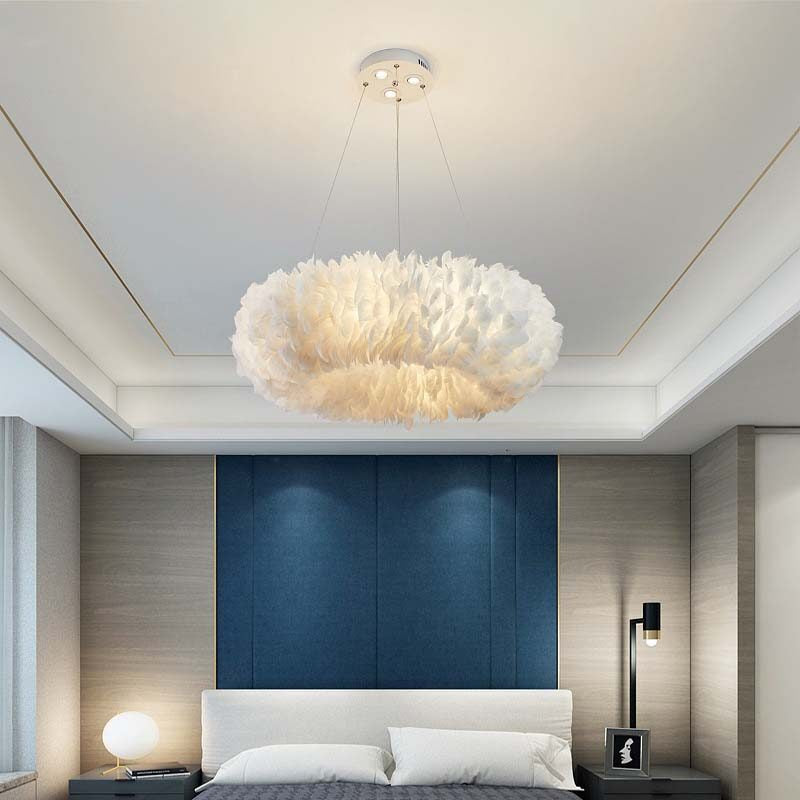 Scandinavian Master Bedroom Light Modern Minimalist Personality Creative Cream Wind Clouds Warm Romantic Feather Chandelier