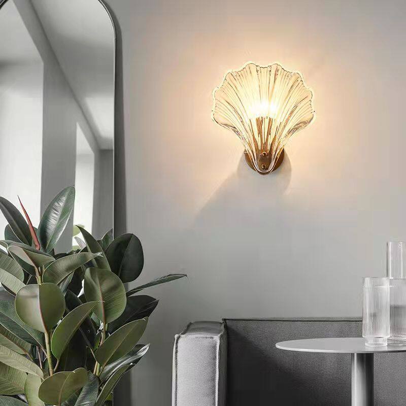 Simple Glass Shell Wall Lamp Bedroom Living Room Corridor Wall Light E14 Bedside Lamps Indoor Decoration Fixtures