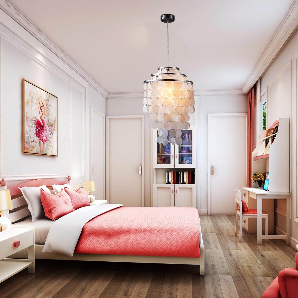 Modern Nordic White Natural Seashell Hanging Pendant Lamp Fixture E27 LED Lights For Home Deco Bedroom Living Room Restaurant