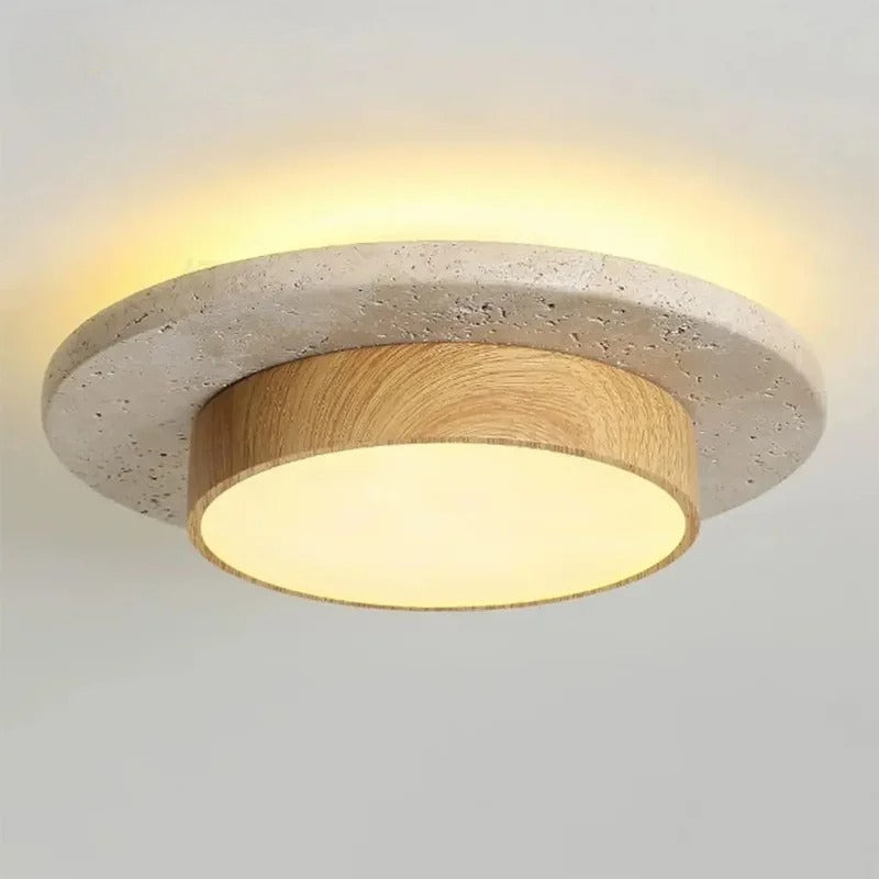 Stone Ceiling Lamp Round Ceiling Lights D22cm LED28w Wabi Sabi Retro Walnut/Wood for Balcony Corridors Living Room Indoor Lights