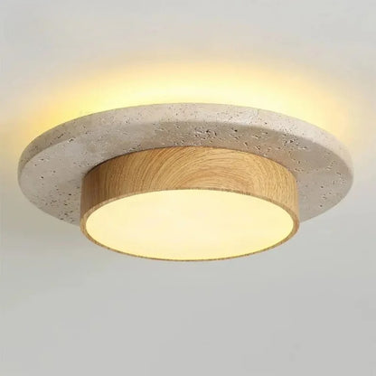 Stone Ceiling Lamp Round Ceiling Lights D22cm LED28w Wabi Sabi Retro Walnut/Wood for Balcony Corridors Living Room Indoor Lights