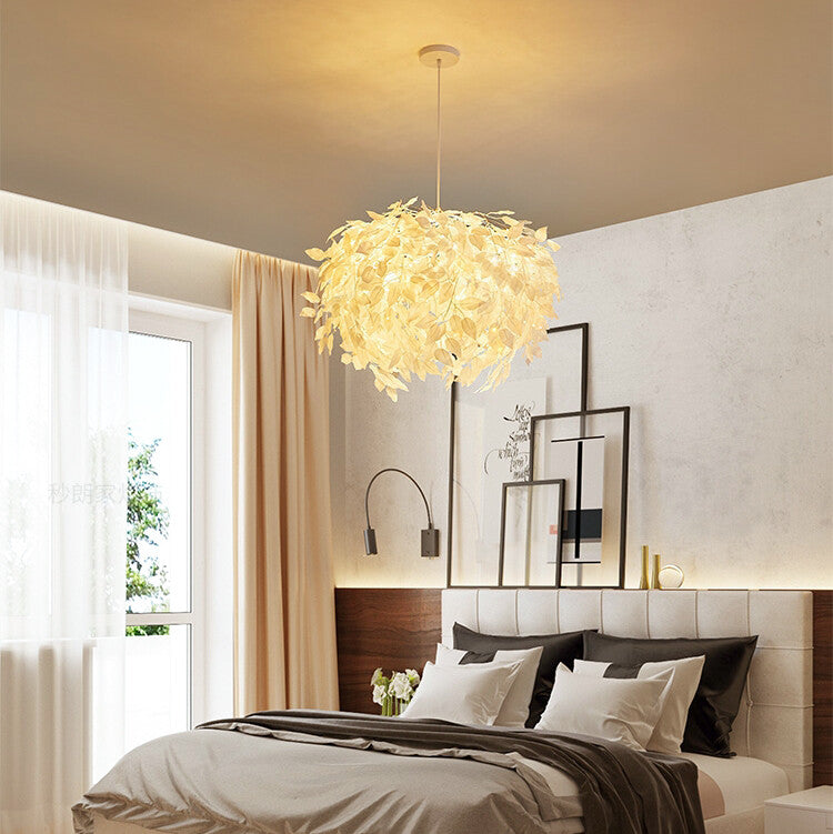 White Leaves Warm LED Light Atring Bedroom Restaurant Guest art Atmosphere Pendant Light Modern Studio Gallery Lighting Fixture