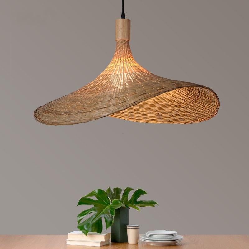 Bamboo Chandelier Rattan Straw Hat Lamp Stair Bamboo Lamp