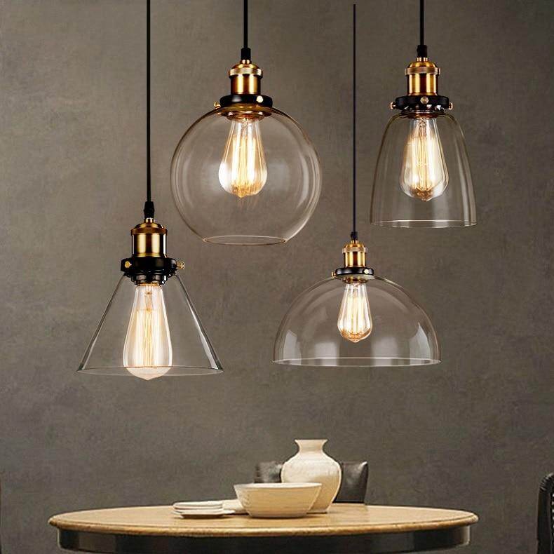 Vintage Glass Pendant Lights Loft Hang Lamp Smoky Grey Hanging Light