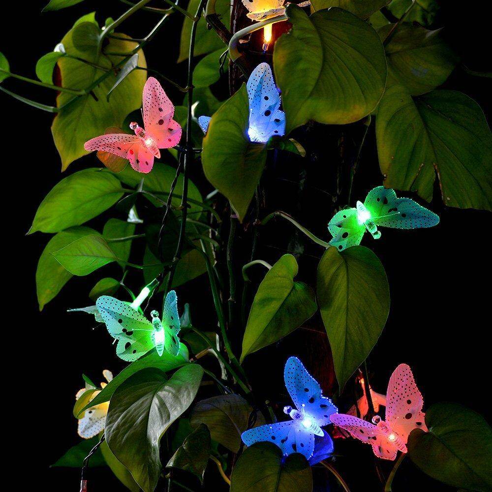 12/20 Led Solar Powered Butterfly Fiber Optic Fairy String Lights Waterproof Christmas Outdoor Garden Holiday Decoration Lights