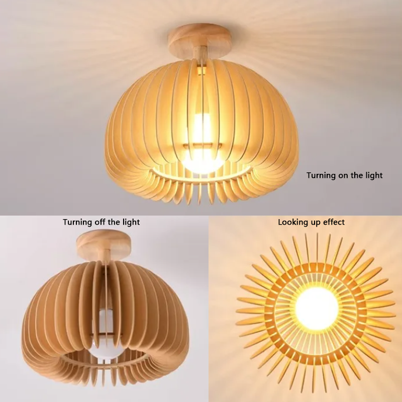 Wooden Pumpkin Ceiling Light Modern Minimalist LED Ceiling Lamp E27 Base Ceiling Lamps