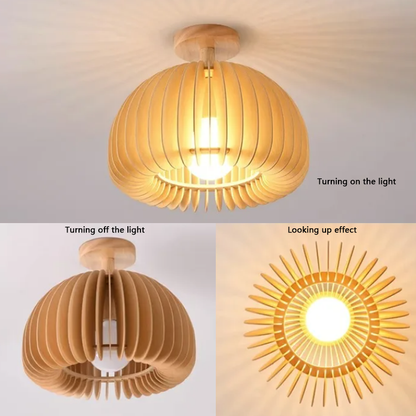 Wooden Pumpkin Ceiling Light Modern Minimalist LED Ceiling Lamp E27 Base Ceiling Lamps