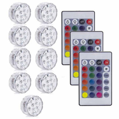 10LED RGB LED Underwater Light Pond Submersible IP67 Waterproof Swimming Pool Light Battery Operated For Wedding Party