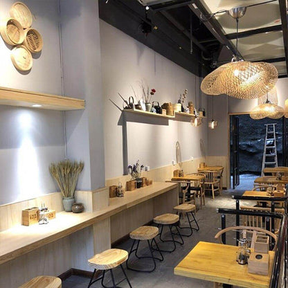Bamboo LED E27 Wicker Rattan Wave Shade Pendant Light Vintage Japanese Lamp Suspension Home Indoor Dining Table Room Lighting