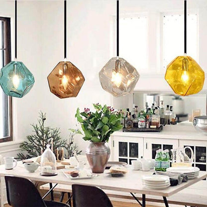 Modern Colored Glass Pendant Light E14 LED Lustrous Single Head Hanging Lamp For Kitchen Living Room Bedroom Bathroom Restaurant