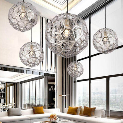 Modern Pendant Light Diamond Frame Shape Nordic Web Ball Hanging Lamp For Kitchen Living Room Shop Restaurant Bar Decor