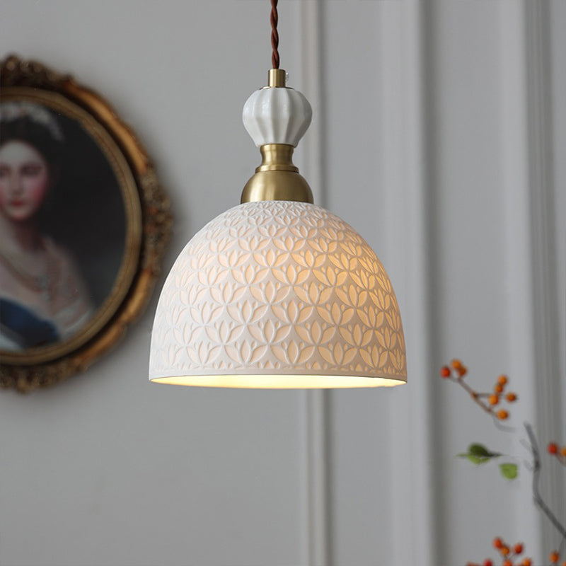 Modern Simple Cream Style Retro Brass Bedroom Bedside Lamp Dining Room Transparent Ceramic Chandelier