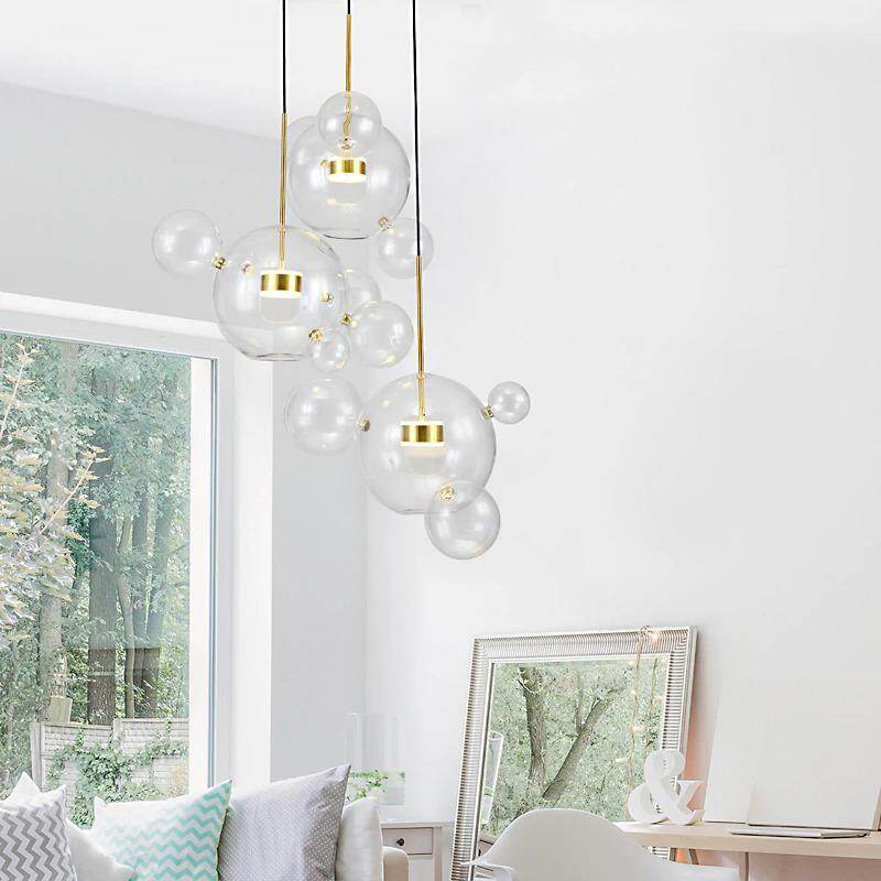 Modern Creative Clear Glass Bubble Ball LED Pendant Llights Kitchen Bedroom Store Cafe Interior Lighting Decorative Hanging Lamp