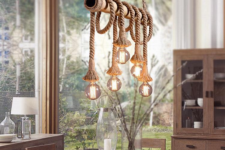 Bamboo hemp Rope Pendant Lights Creative Restaurant Decoration Lamps Retro Bar Table Garden Bamboo Hunging Light