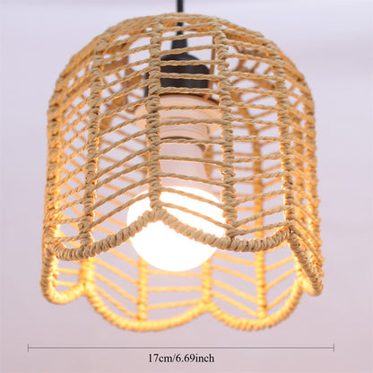 3-Heads Boho Woven Chandelier E27 Rattan Pendant Lamps Vintage Farmhouse Rural Bedroom Living Room Hanging Lighting