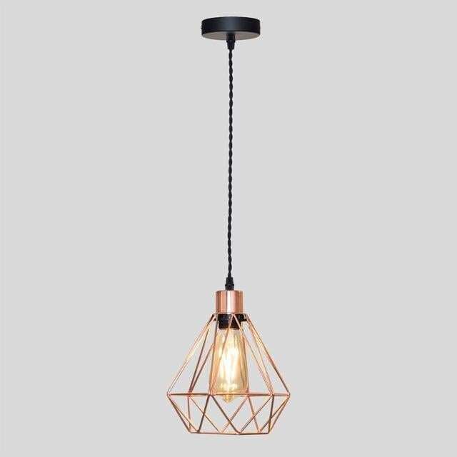 Modern Plating Metal Cage Pendant Lamp,Vintage Plating Rose Gold Birdcage Creative Hanging Lamp For Restaurant Living Room